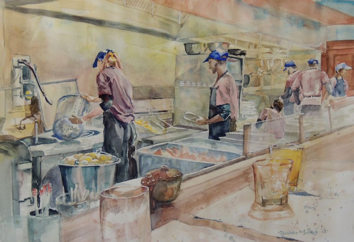 Impressionistic Watercolour , Kitchen Hustle By Yoshiko Murdick, 24 X 18, Artwork For Sale On Artfinder