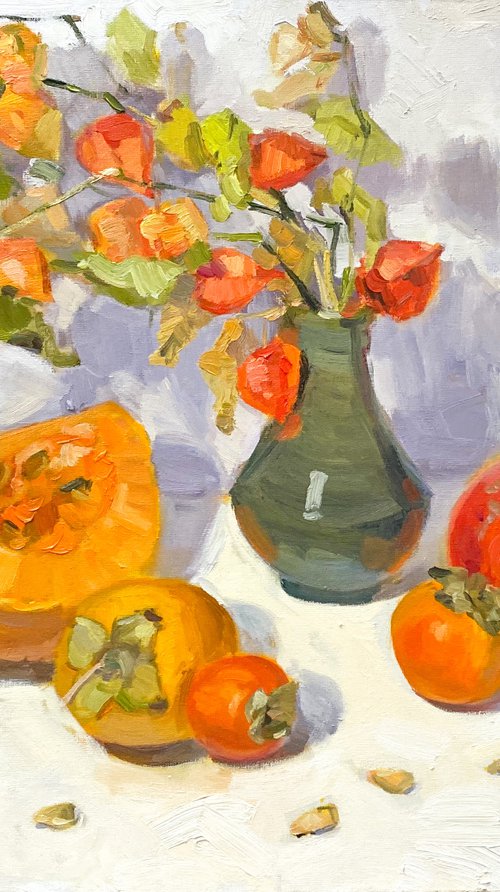 Physalis, persimmon and pumpkin by Nataliia Nosyk