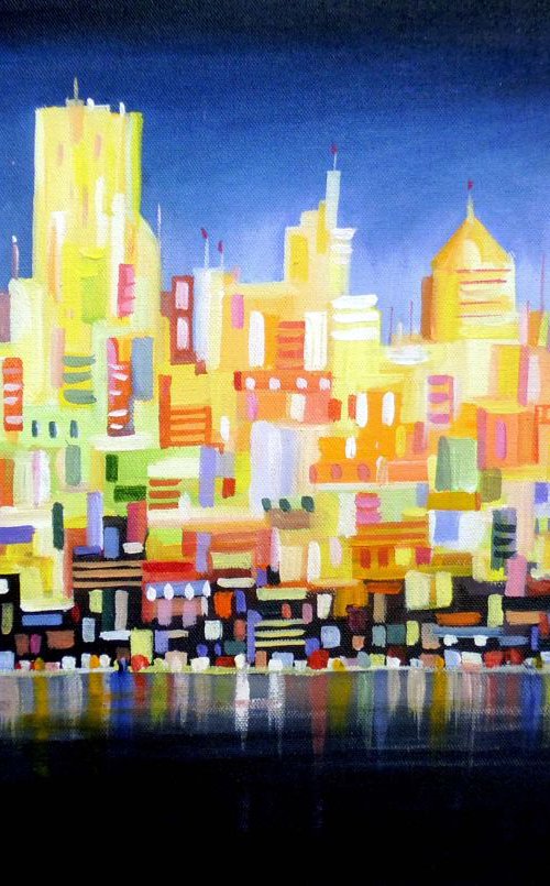 Abstract City Night-Acrylic on Canvas Painting by Samiran Sarkar