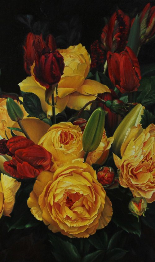 Large bouquet of yellow roses by Julia Diven