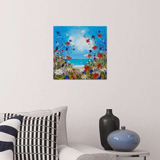 Poppies and cornflowers by the sea