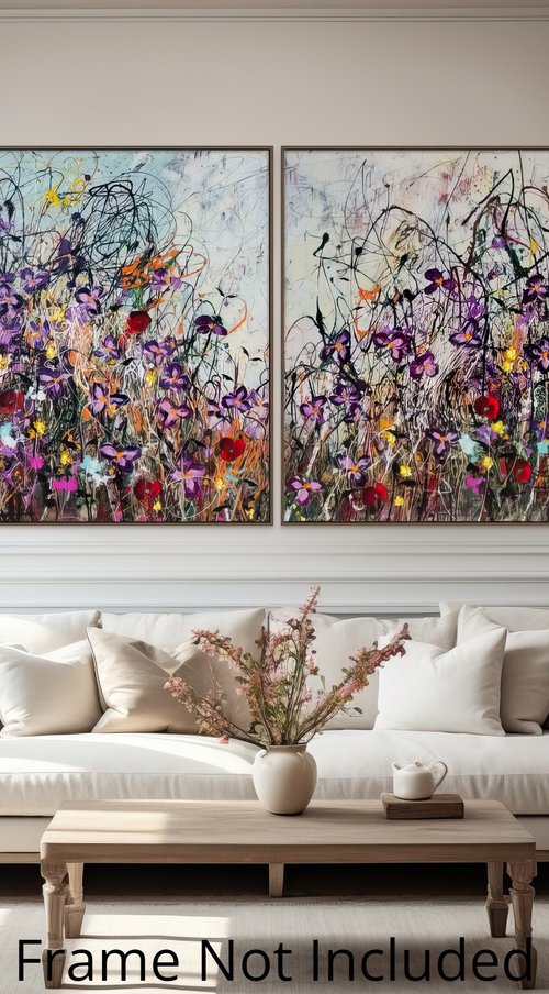 Where The Wildflowers Bloom - Diptych by Angie Wright