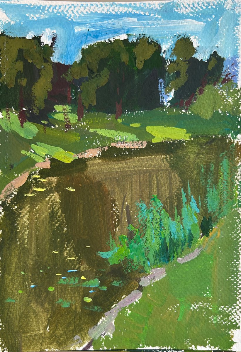 Impressionistic Landscape Painting By Yuliia Pastukhova, 6 X 8", Lake In Lviv, Original Artwork