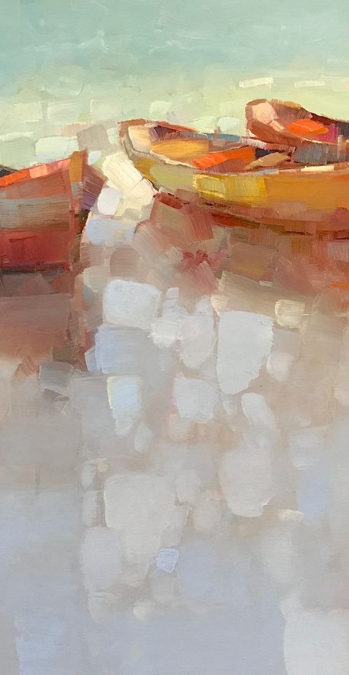Boats, Original oil painting, Handmade artwork, One of a kind by Vahe Yeremyan