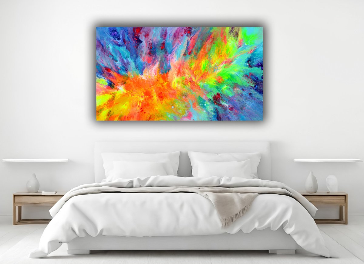 Organic Abstract Acrylic Painting By Soos Tiberiu, 55 X 31", Water Meets Fire 3, Original Artwork