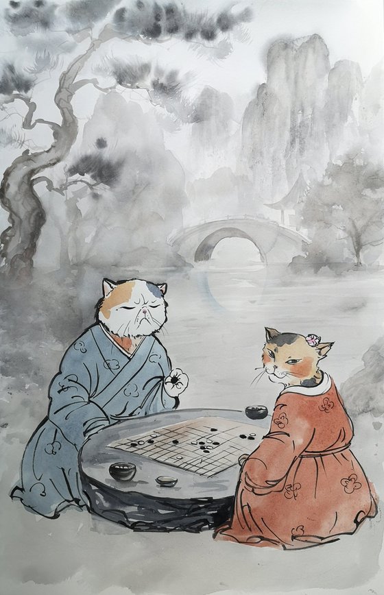 Calico Cats Playing Go
