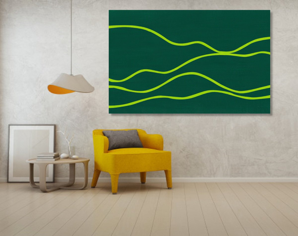 Abstract Landscape Acrylic Painting By Marina Krylova, 55 X 35", Minimalistic Landscape #12, Original Artwork