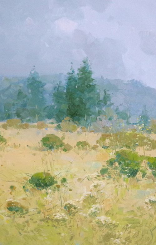 Meadow - Spring Time, Landscape oil painting, One of a kind, Signed, Hand Painted by Vahe Yeremyan