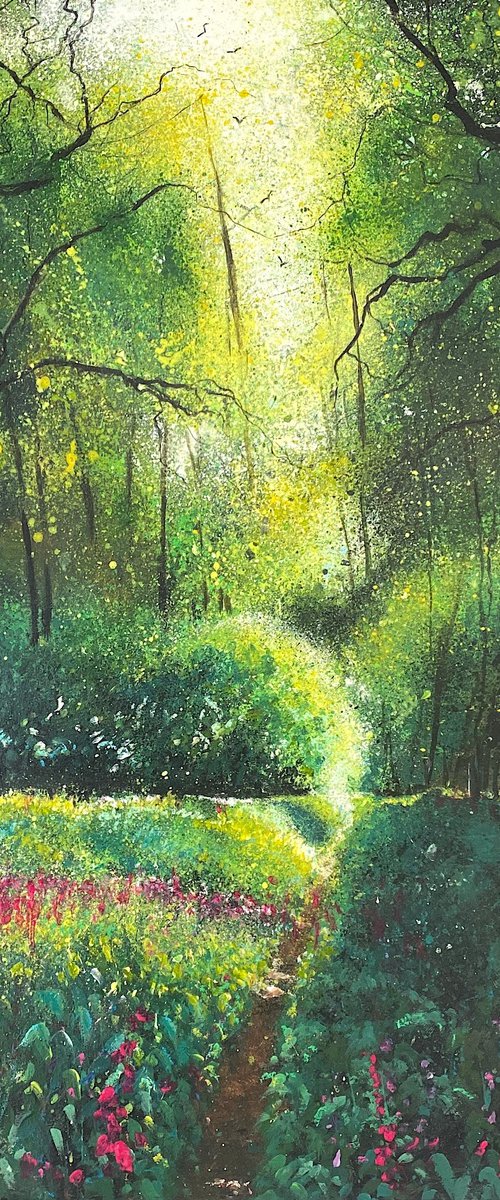Early Summer Woodland Pathway through Foxgloves by Teresa Tanner