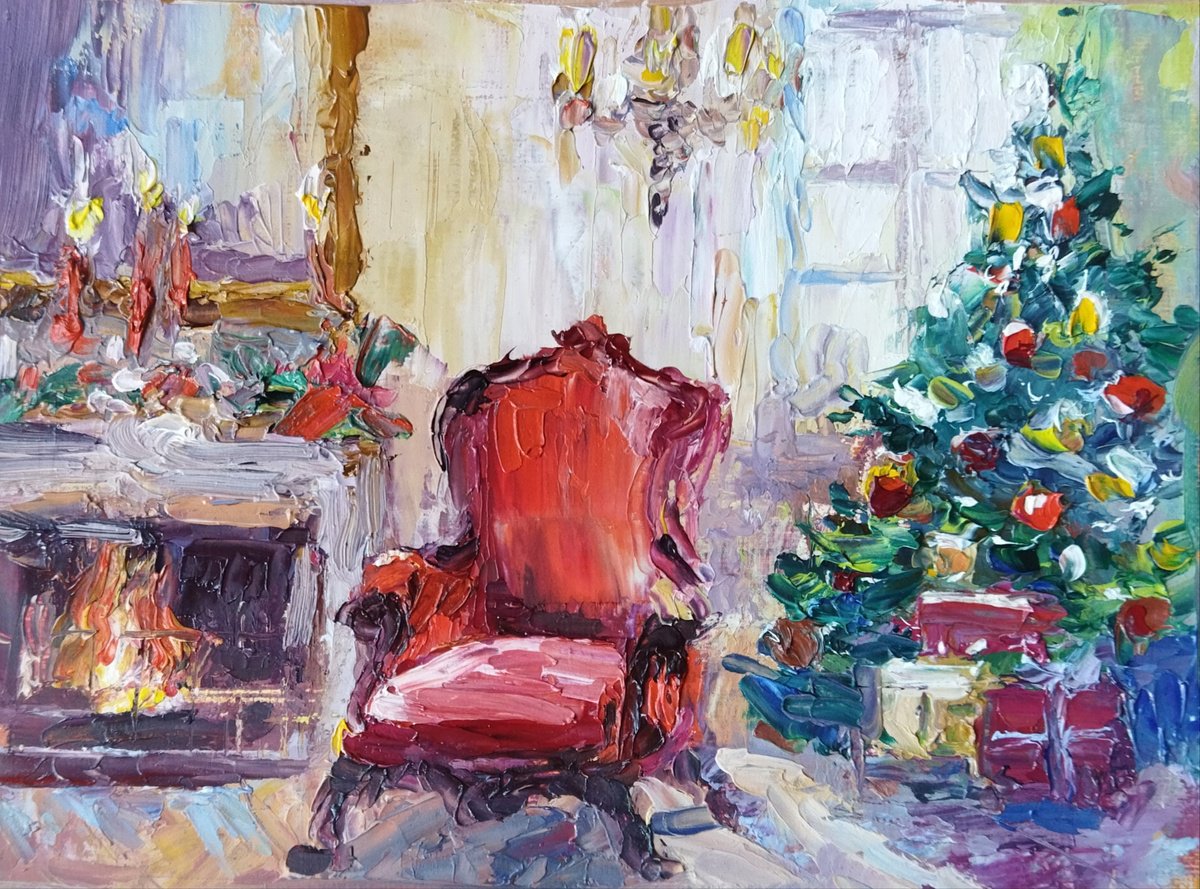 Impressionistic Abstract Oil Painting By Ann Krasikova, 8 X 6, Christmas, Original Artwork