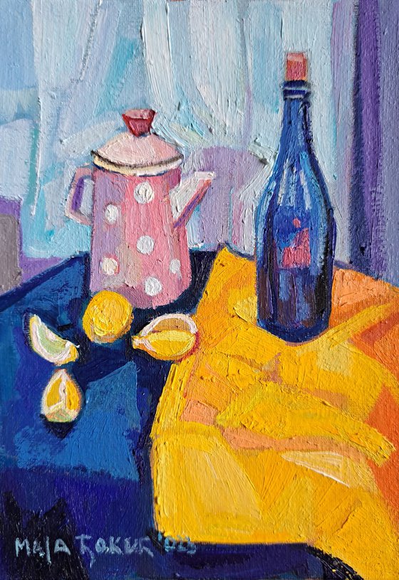 Still life with yellow drapery