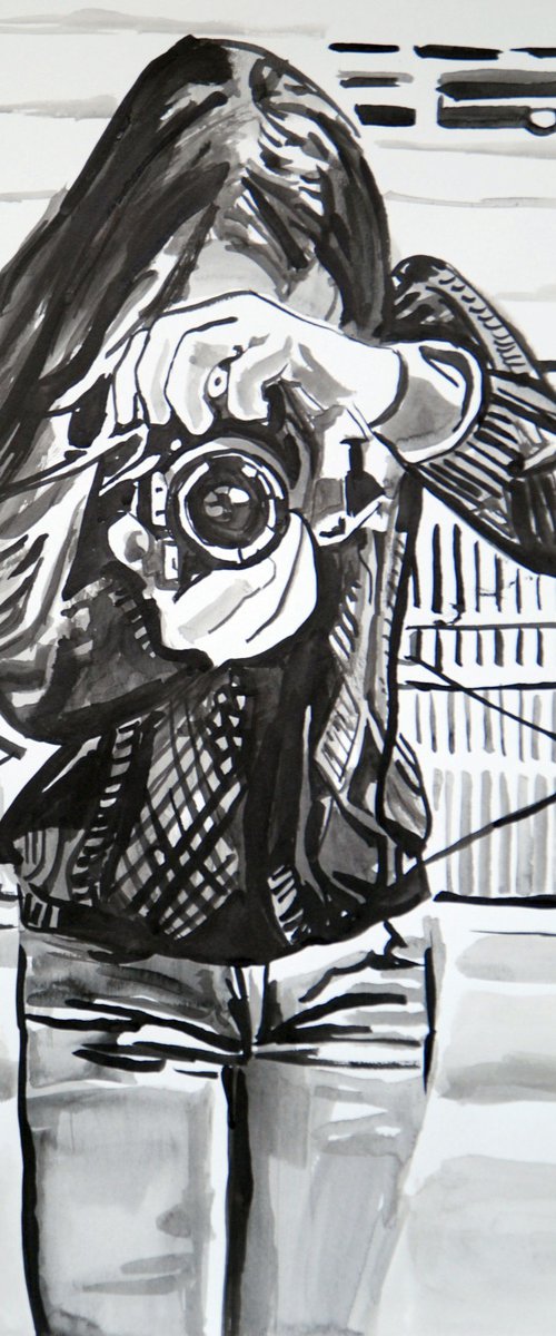 Girl with  camera   / 42 x 27.9 cm by Alexandra Djokic