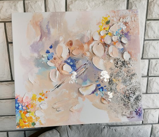 Neutral painting, Silver leaf art, Floral painting