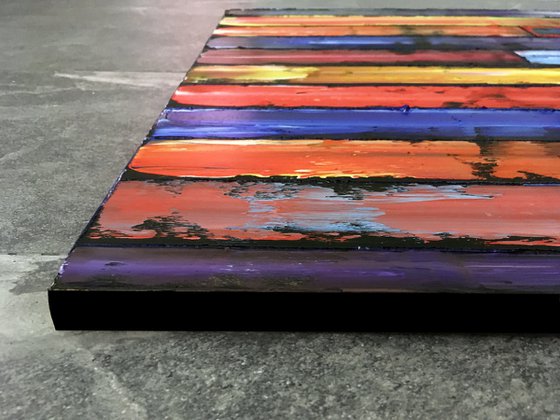 "Building A Fortress" - Original Xt Large PMS Abstract Triptych Oil Paintings On Canvas, Wooden Panels and Wooden Pieces - 108" x 48"