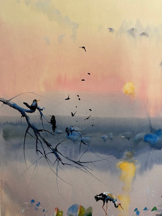 Sold Watercolor “Twilight meeting” perfect gift