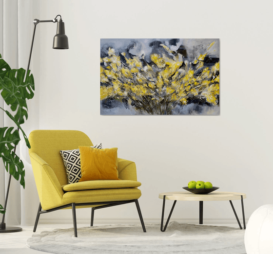 YELLOW DELIGHT- original painting on canvas, large painting, wall decor, floral painting