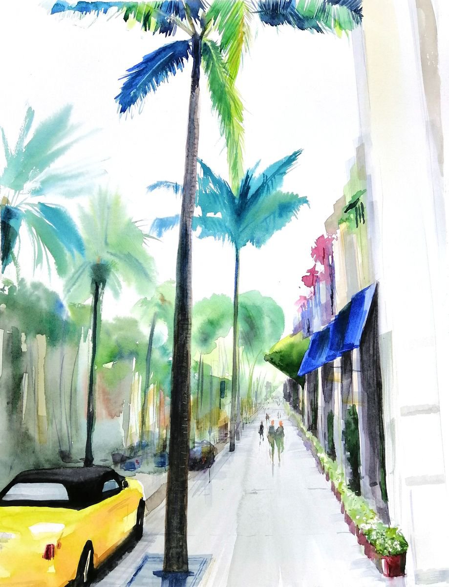 Sity view with palm trees by Natalie Kolos
