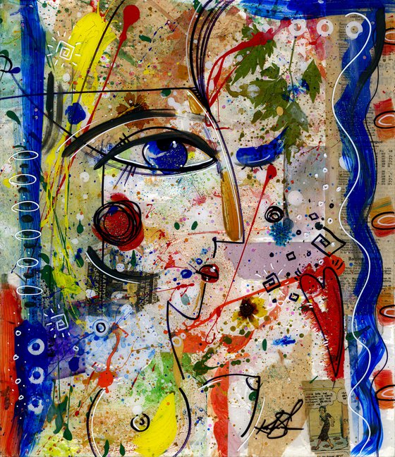 Funky Face Love 16 - Mixed Media Art by Kathy Morton Stanion