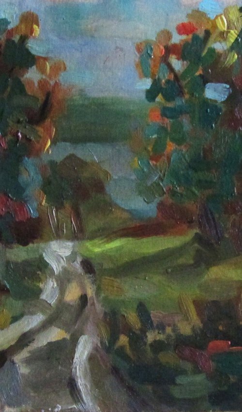 Wood road oil painting by Kateryna Bortsova