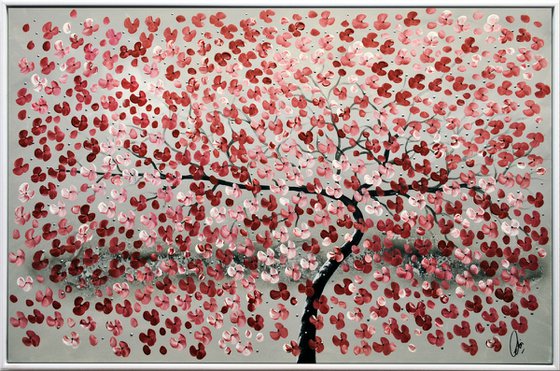 Romantic II acrylic abstract painting cherry blossoms nature painting framed canvas wall art