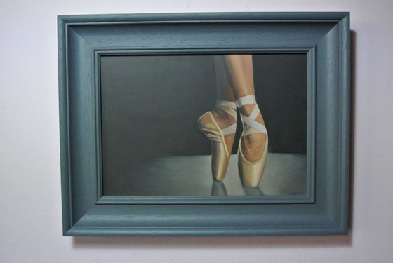 Ballet Feet, Figurative Oil Painting, Ballerina, Dance, Framed and Ready to Hang