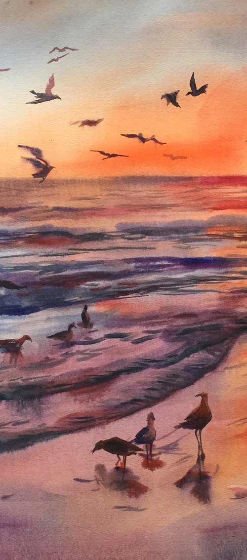 Sunset over the sea by Natalia Veyner