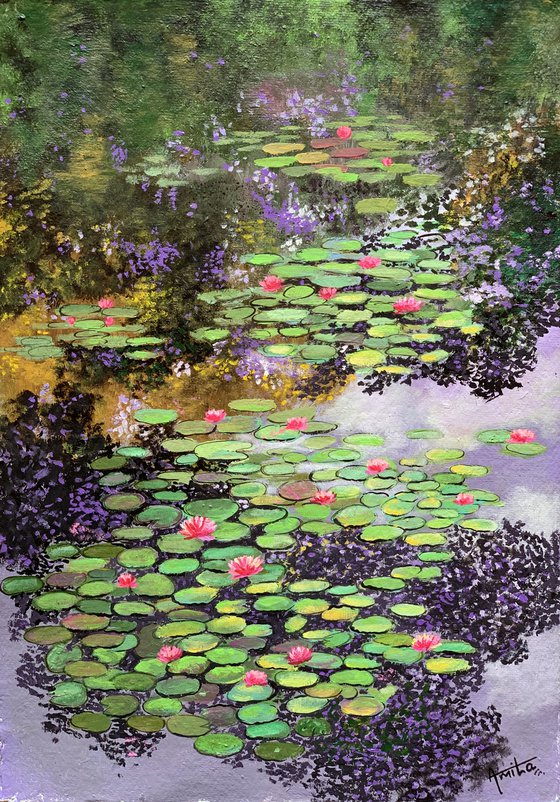 water lilies pond! Monet’s garden on Indian handmade paper