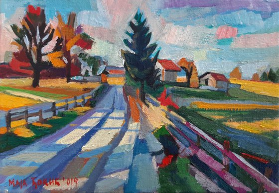 On the road miniature 16x11 cm
