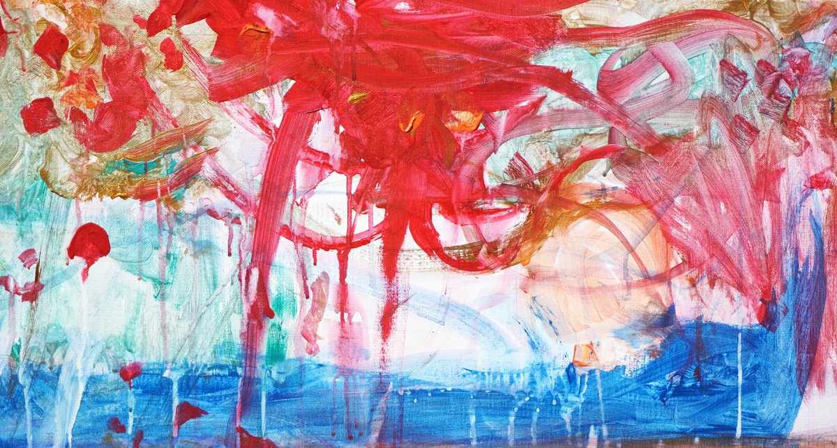 Abstract Acrylic Painting By Jelena B, 36 X 24, Ruby Forest, Original Artwork