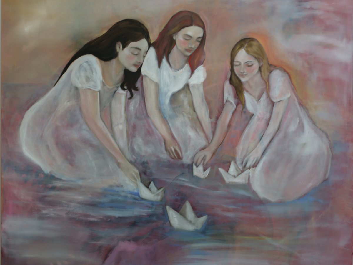 Yana Raynus | Original Acrylic Painting | Where Paper Boats Go | 152 X 122Cm | Artwork For Sale On Artfinder