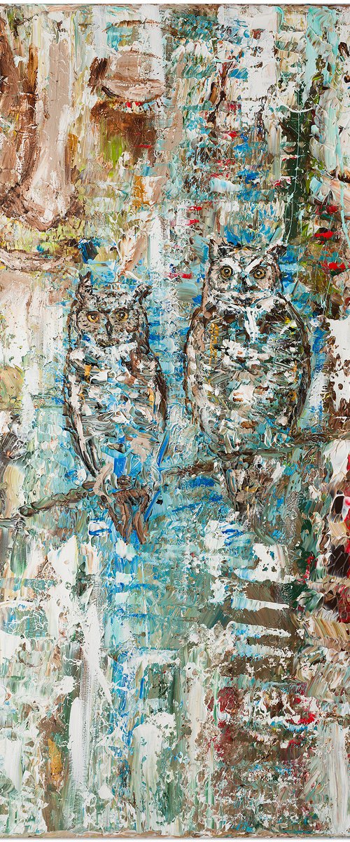 Owl & nature NIGHT EAGLE - Series Hidden Treasures 80 x 120 cm Art, painting Oswin Gesselli by Oswin Gesselli