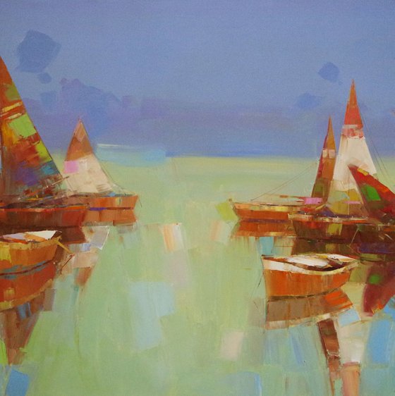 Sail Boats, Contemporary art,  Handmade oil painting Original artwork One of a kind