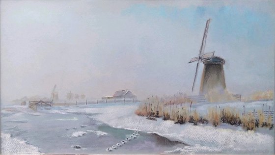 Dutch mills - winter landscape