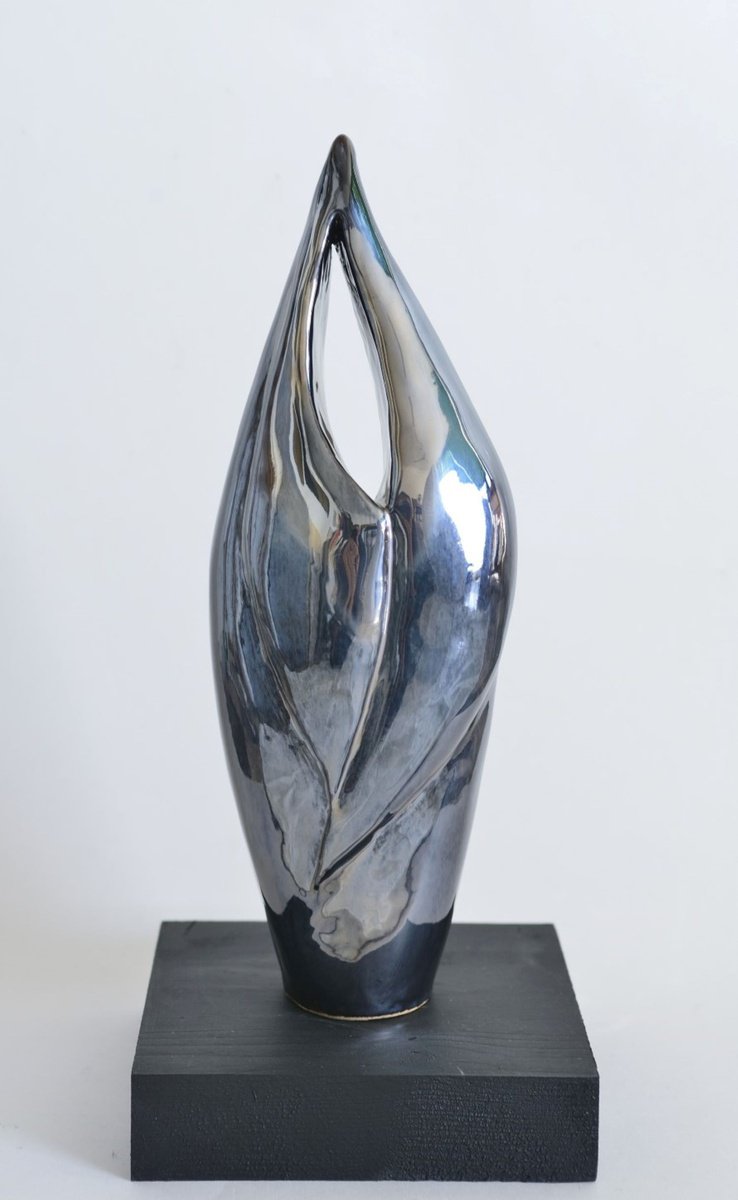 Abstract Clay Sculpture By Monica Sarandrea, 2 X 14", Fluidum, Original Artwork