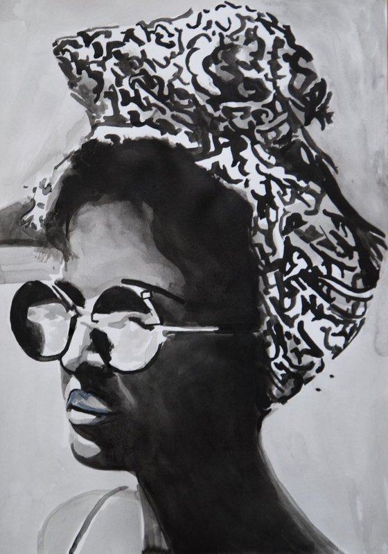 Girl with sunglasses / 42 x 29.7 cm