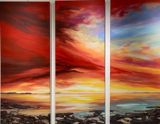 Red Sunset as a Triptych