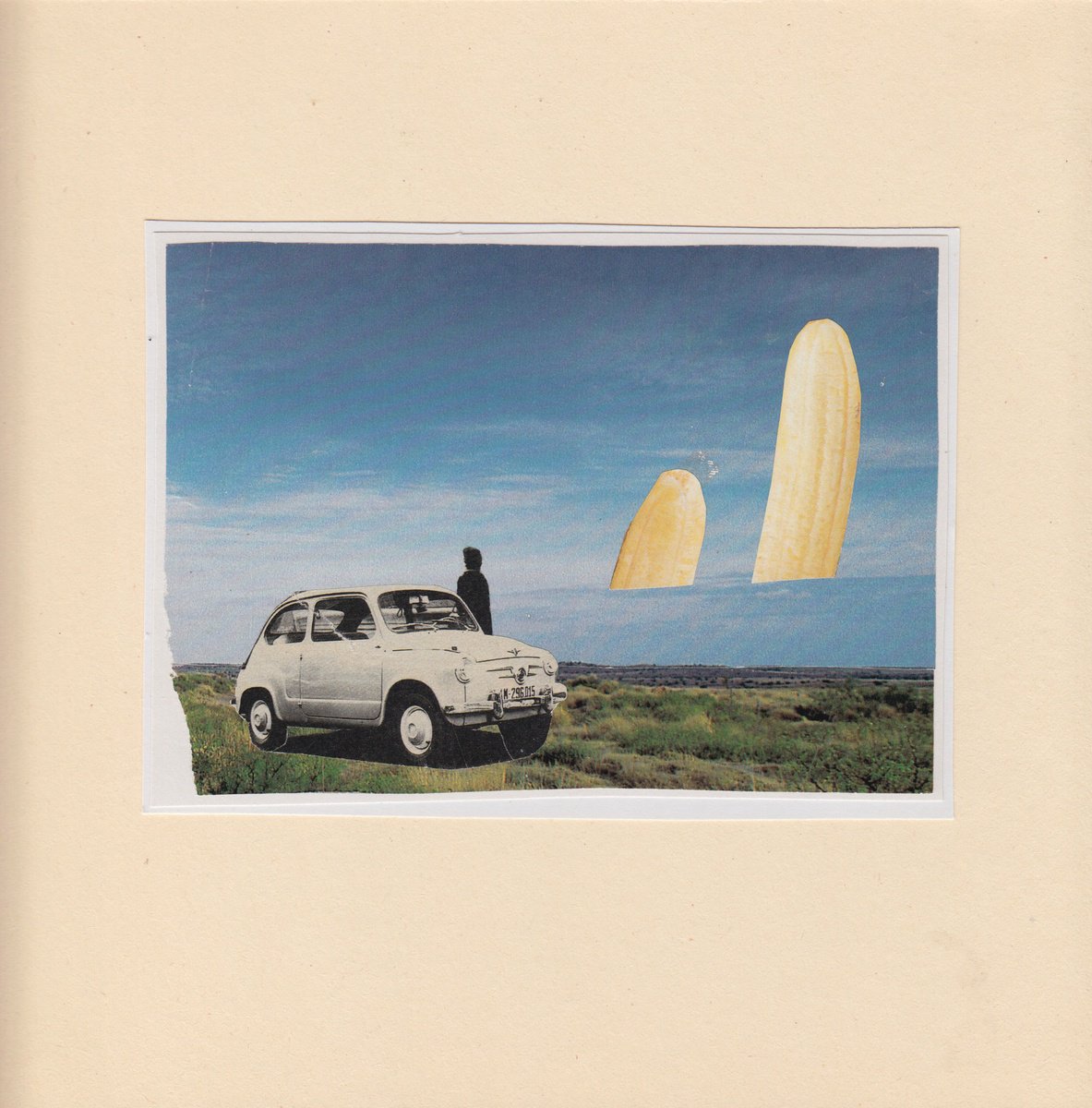 Surrealistic Landscape Collage By Jon Garbet, 9 X 9, Rising Bananas, Original Artwork