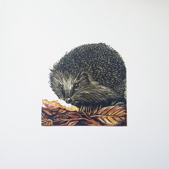 Hedgehog -  linocut print