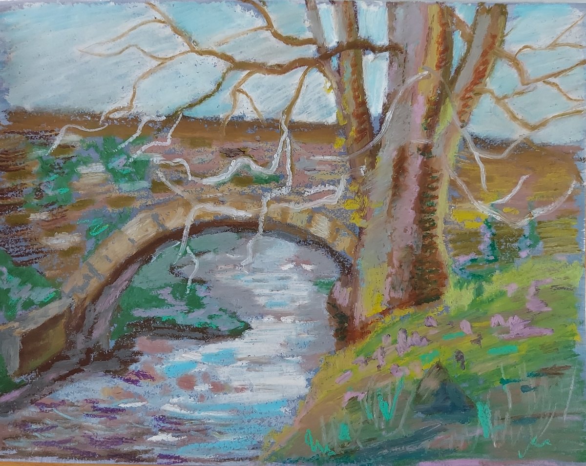 Impressionistic Landscape Pastel Drawing By Olena Kolotova, 13 X 9", "Early Spring", 2024, Original Artwork