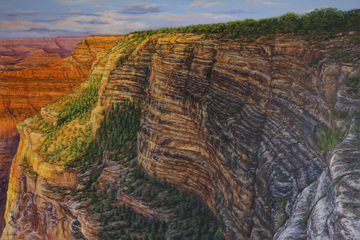 Photorealistic Landscape Oil Painting By Olena Nabilsky, 36 X 24", The Wall, Original Artwork