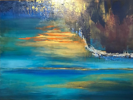 Abstract Sunset4 over water large blue abstract painting seascape