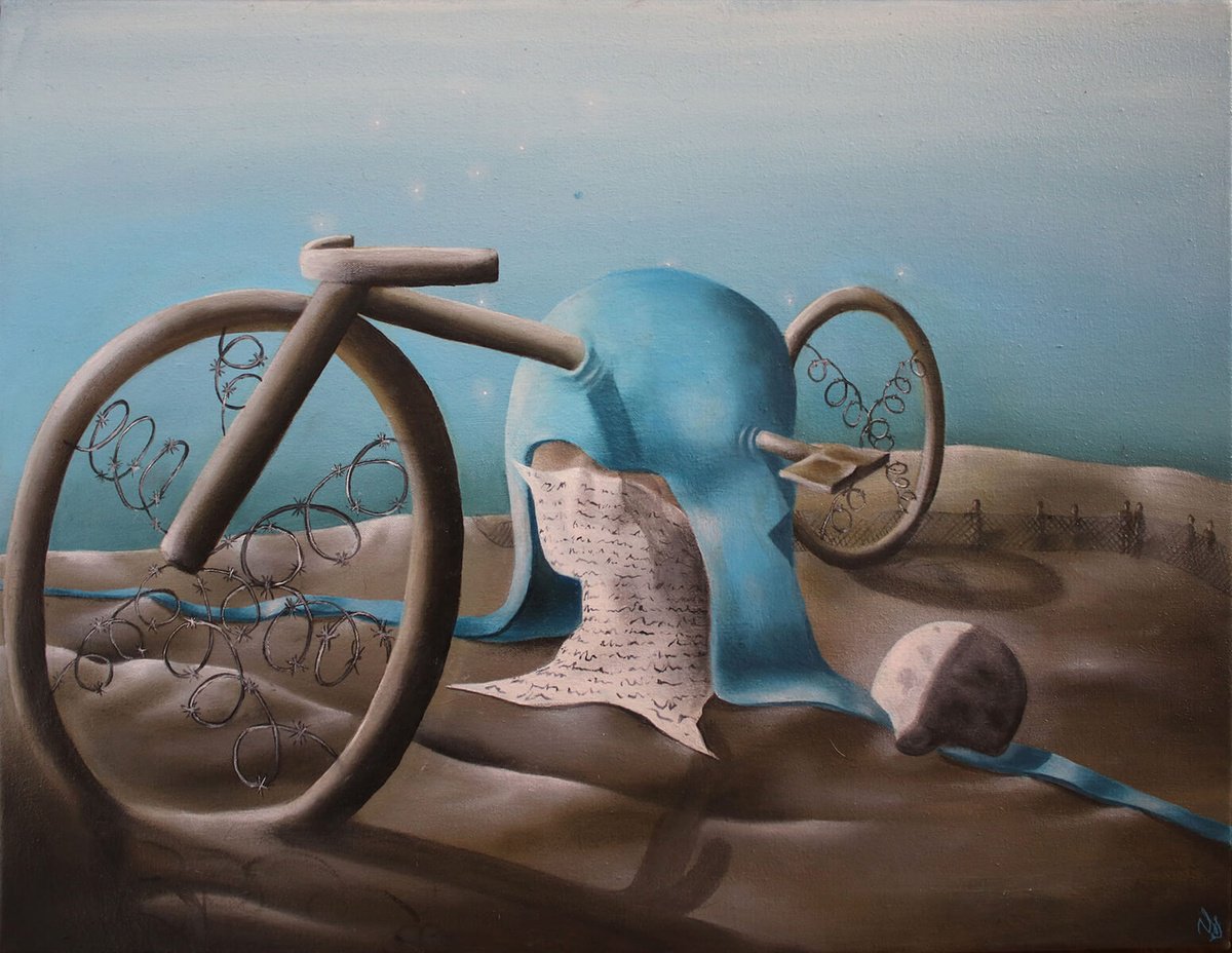 Surrealistic Landscape Oil Painting By Vanessa T Stefanova, 21 X 16", Criticising Astrology, Original Artwork