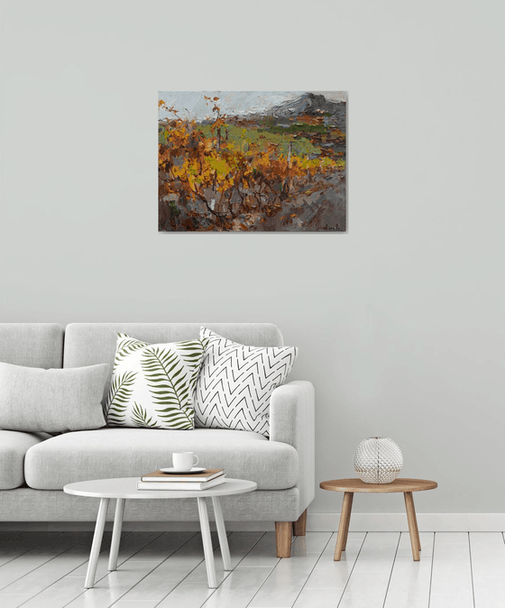 Autumn vineyard Landscape painting