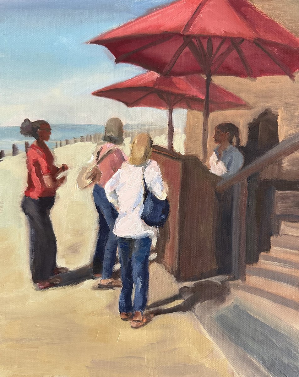 Impressionistic Portrait Oil Painting By Grace Diehl, 8 X 10, Waiting In Line, Original Artwork