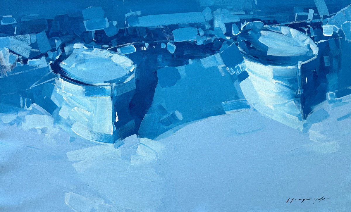 Impressionistic Landscape Oil Painting By Vahe Yeremyan, 31 X 20", Boats, Original Artwork