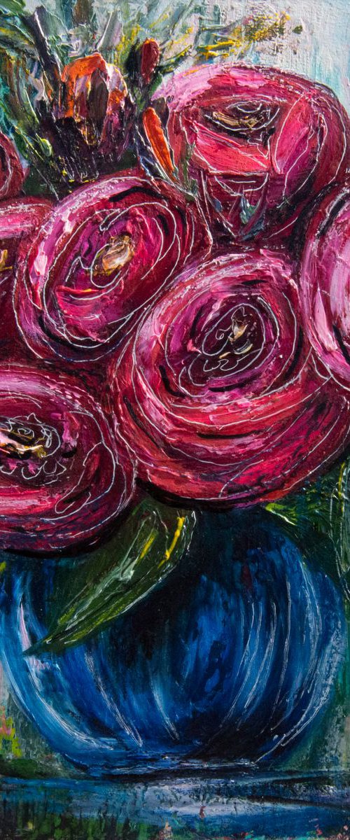 Abstract Roses - (palette knife) by Lena Owens at OLena Art