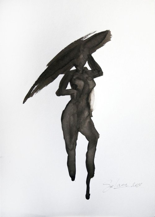 NUDE MODEL 5. SKETCH INK / ORIGINAL PAINTING by Salana Art Gallery