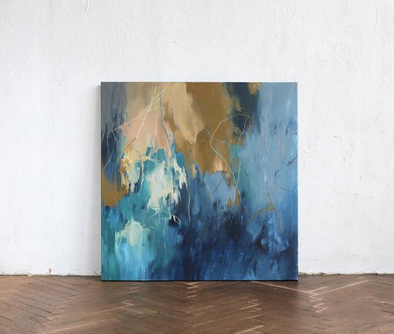 "Consonance 2" Abstract navy teal beige art