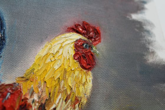 Rooster - Cock painting - Oil painting on canvas board - textured art - Easter - special cockerel