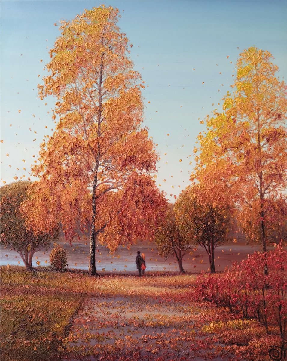 Impressionistic Landscape Oil Painting By Dmitrij Tikhov, 16 X 20, Autumn Motive, Original Artwork